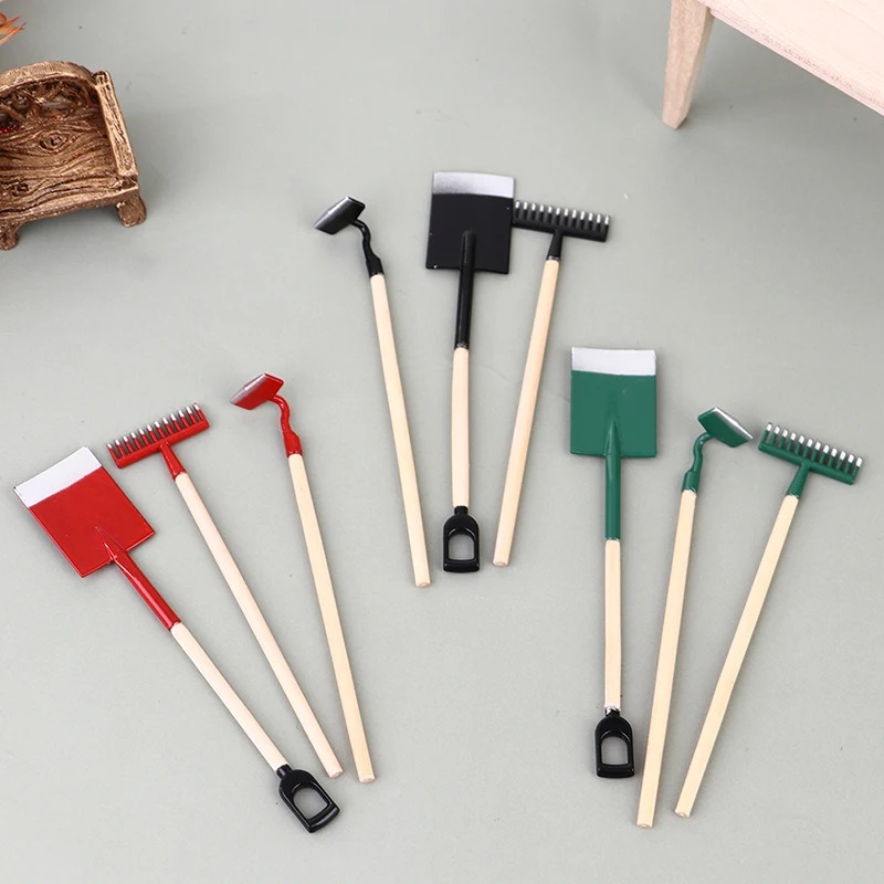 Gardening Tools Spade - 3Pcs 1:12 Dollhouse Miniatures Gardening Shovel
